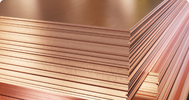 Stacked copper sheets with reddish metallic finish